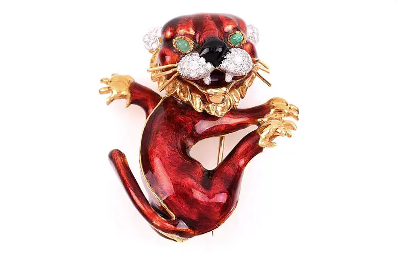 Emaillierte Brosche Löwe Kutchinsky