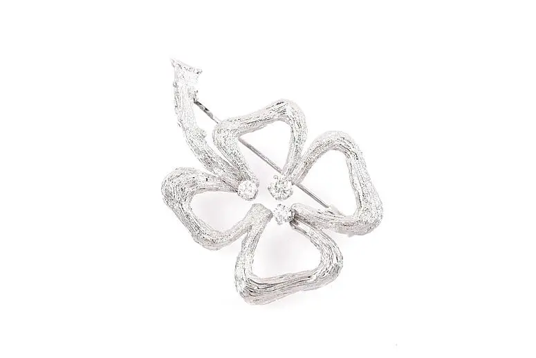 Weißgold Brosche Kleeblatt