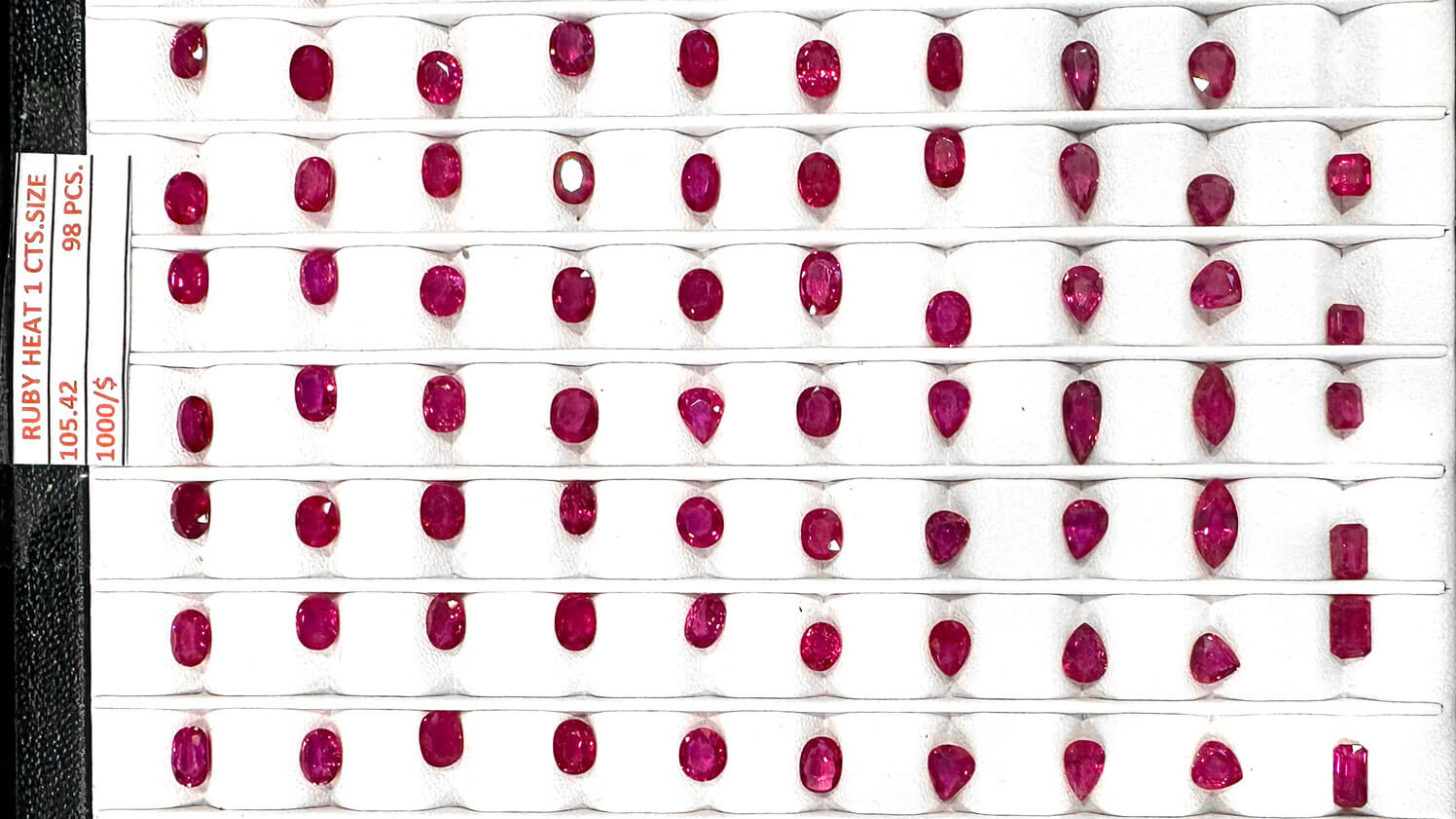 Sammlung von Rubinen aus Thailand, erhitzt, in verschiedenen Schliffen