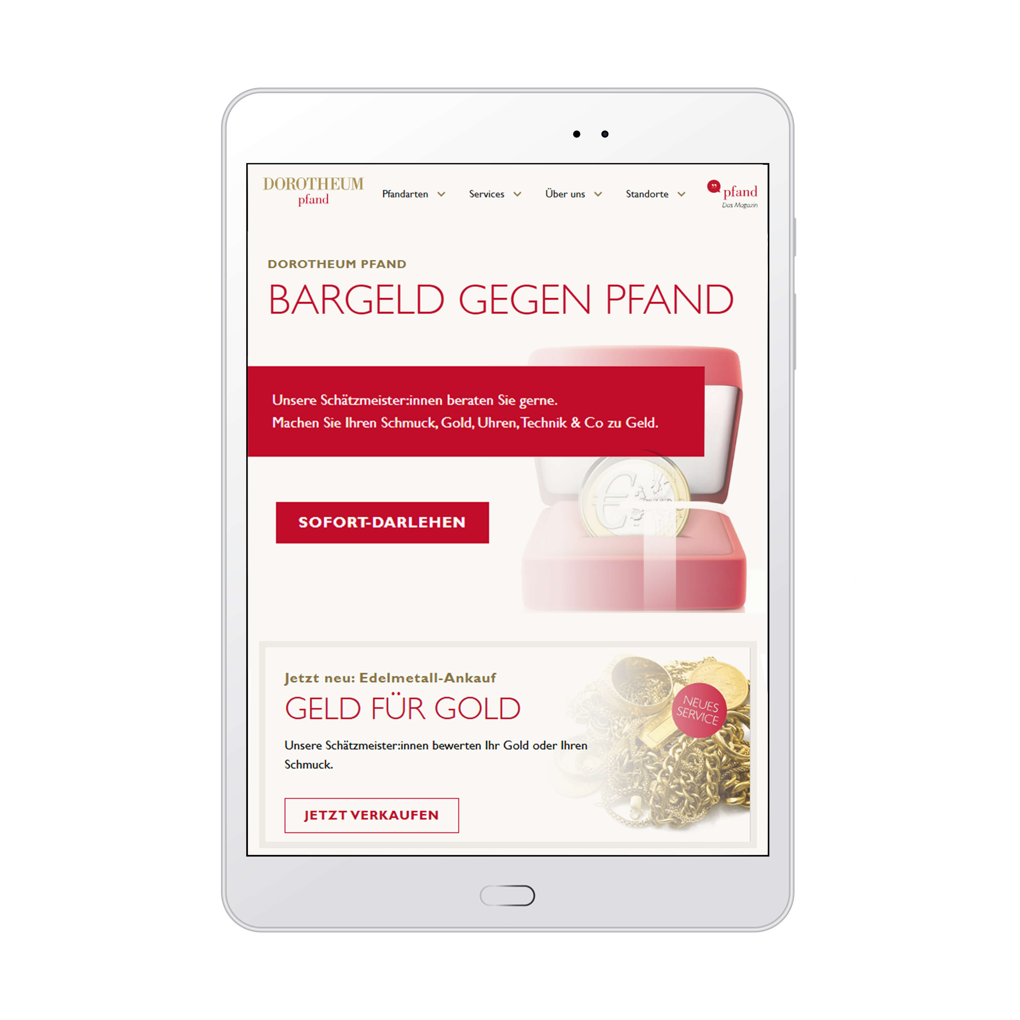 Samsung Tablet mit der geöffneten Pfand Website