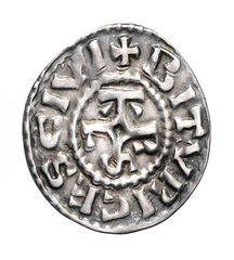 silberfarbige Muenze aus dem Mittelalter
