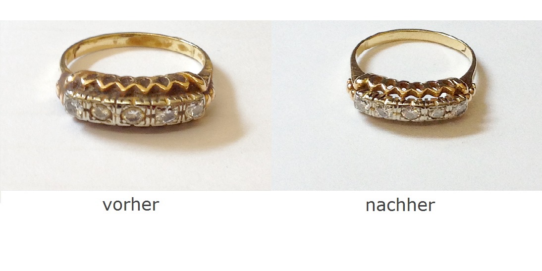 Gold reinigen: Ring vorher - nachher